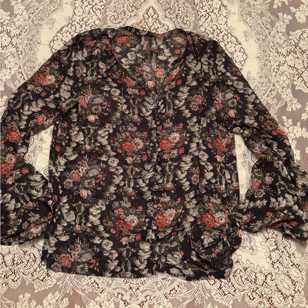 floral bell sleeve blouse stetson size large